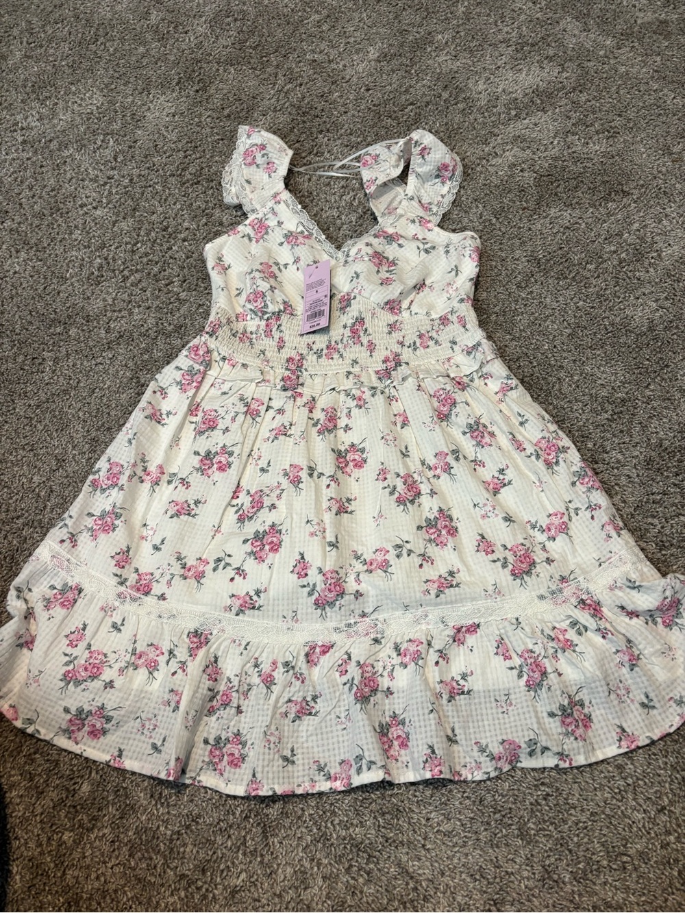 Women’s wild fable Cream Floral Smocked Sundress with Pink Roses